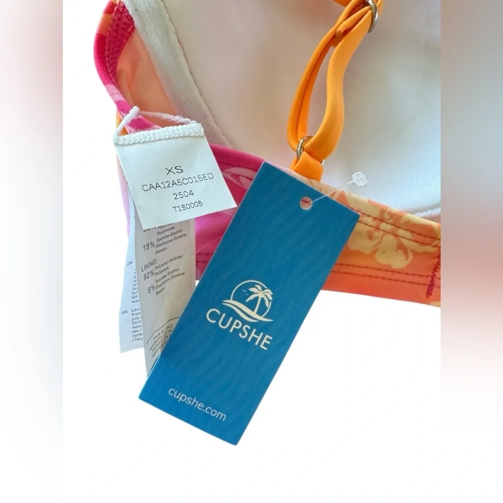 Cupshe Bikini Neon Hibiscus Floral Pink and Orange Set with Underwire Top - Picture 9 of 11